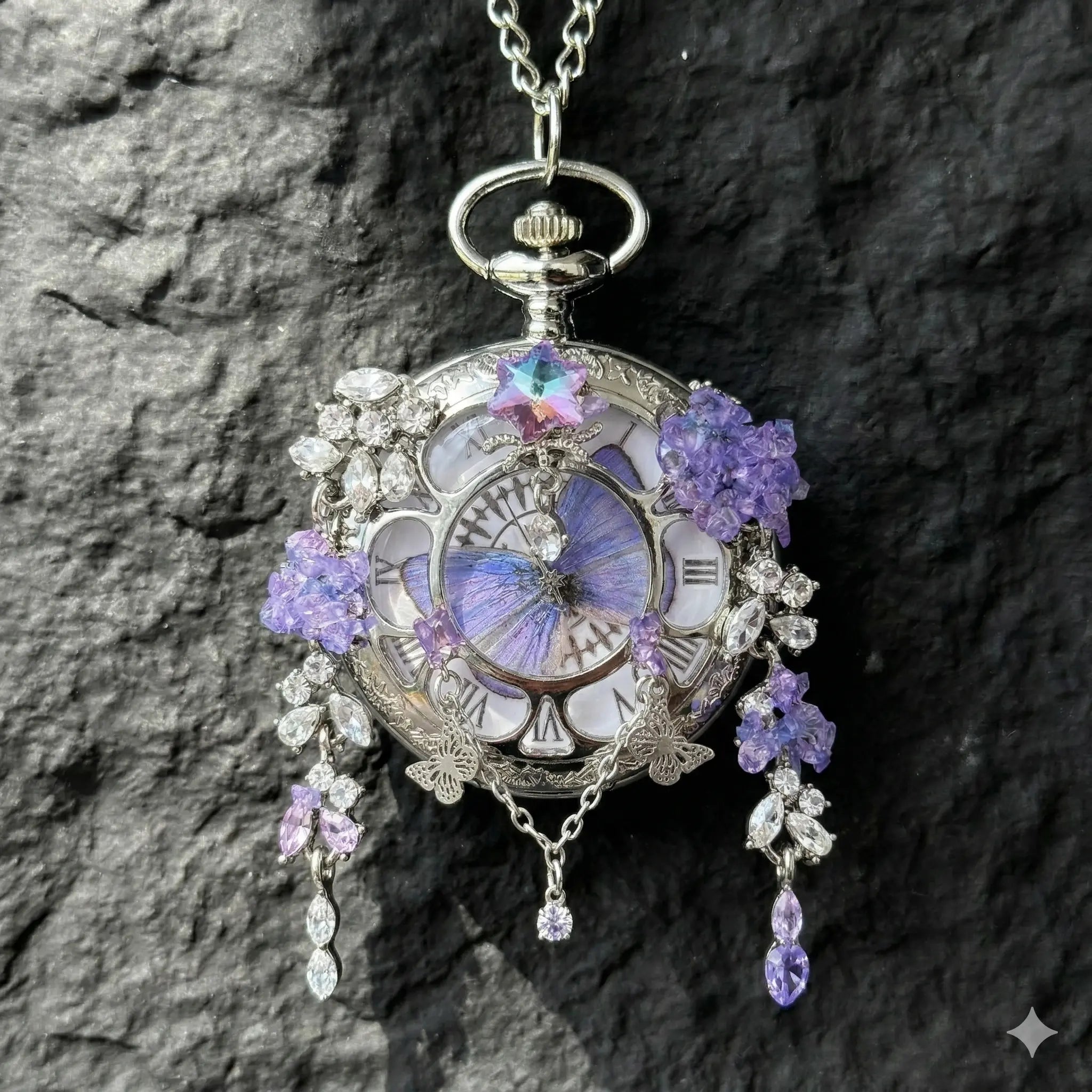 Muse™ Moonlit Ice Butterfly Pocket Watch