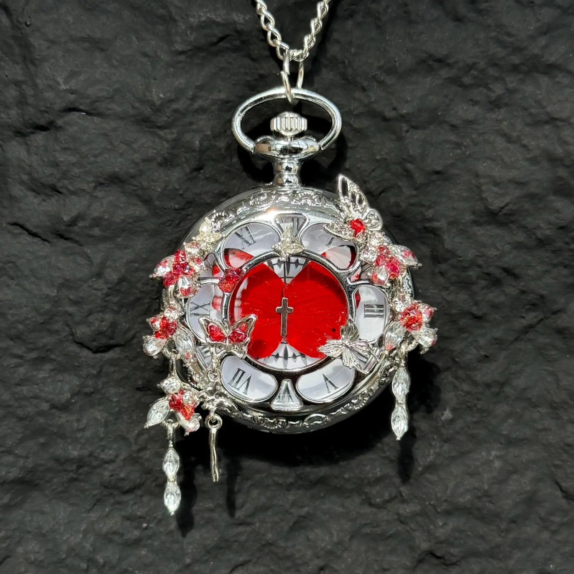 Muse™ Crimson Heart Butterfly Pocket Watch