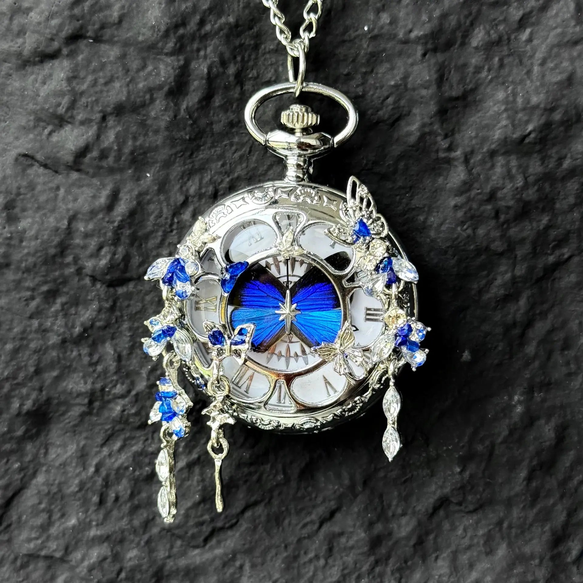 Muse™ Frostwing Blue Butterfly Pocket Watch